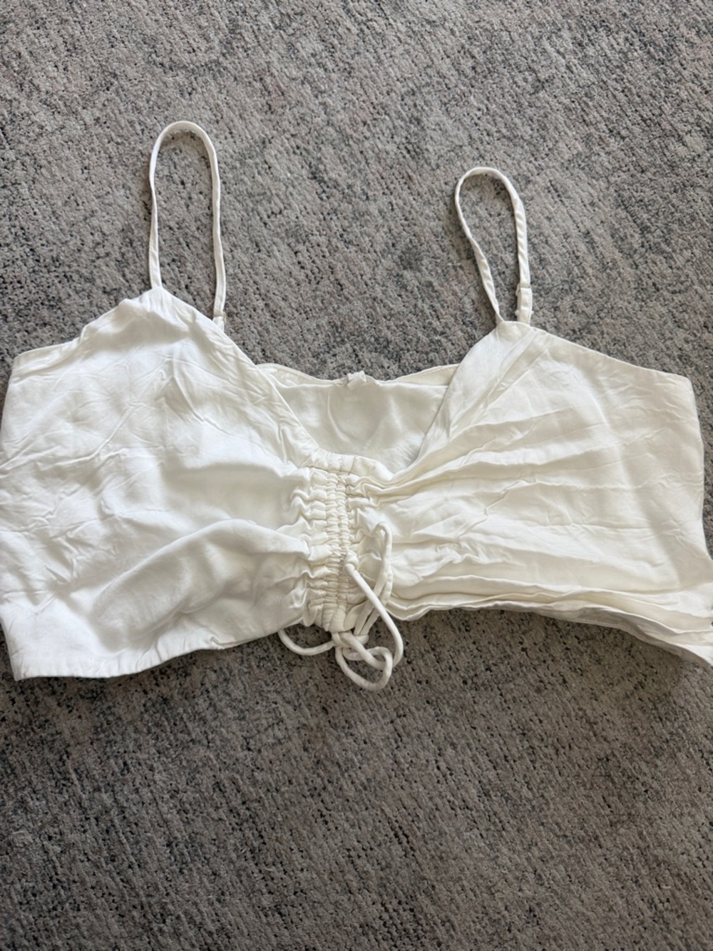 White Ruched Satin Drawstring Cami